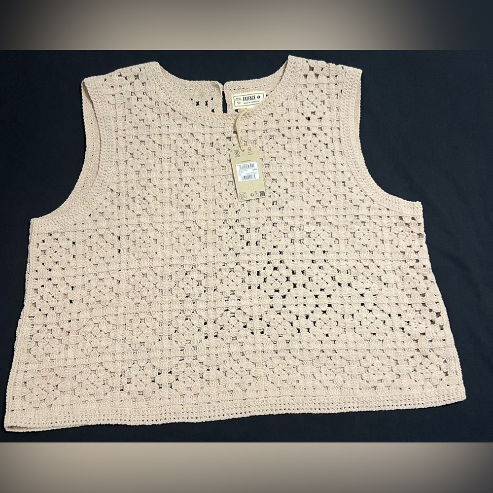 🧶 FatFace Natural Crochet Sleeveless Tank Top NWT women’s Size US 20 🌿